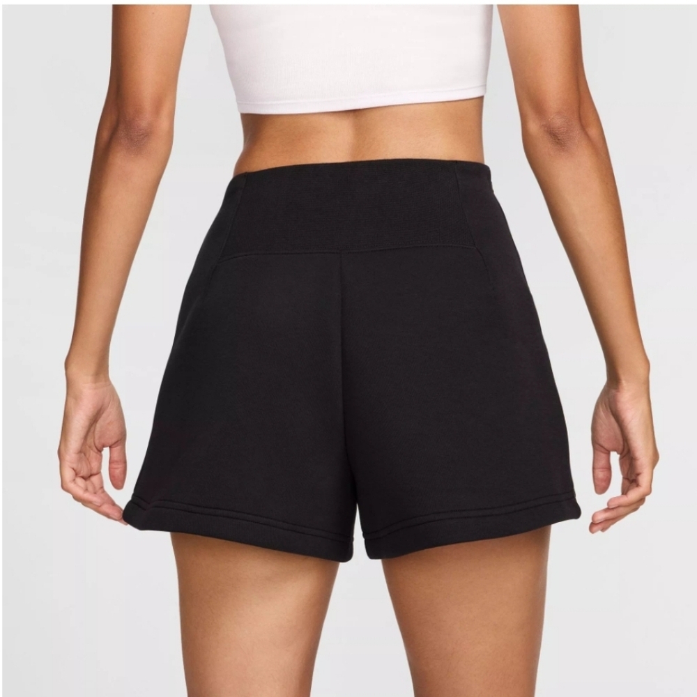 Nike Tech Sportswear Fleece High Rise 3" Black Pleated  Shorts Sporty Feminine - Picture 6 of 10